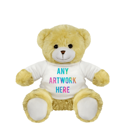 Promotional 20cm Elizabeth Teddy Bear in Golden/White with printed T-shirt by Total Merchandise