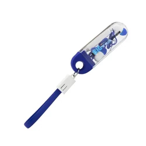 Personalisable Clear Cased Bluetooth Earbuds in Clear/Blue with an example printed logo