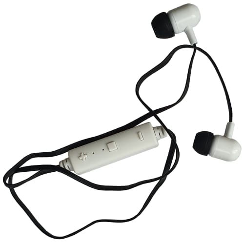 Custom Printed Clear Cased Bluetooth Earbuds with Black Trim from Total Merchandise