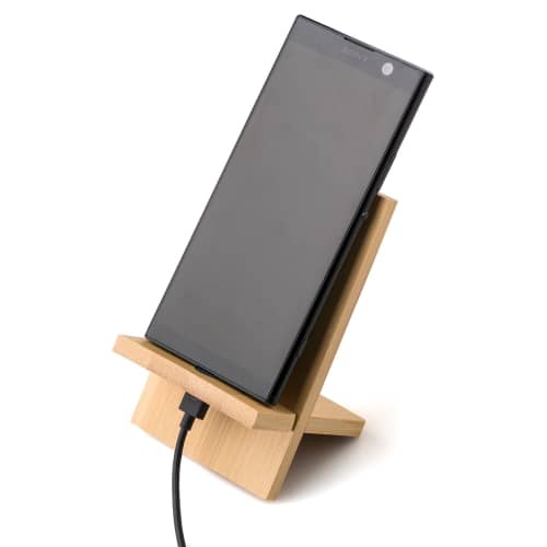 Custom Engraved Bamboo Phone Stands with a Phone Charging from Total Merchandise