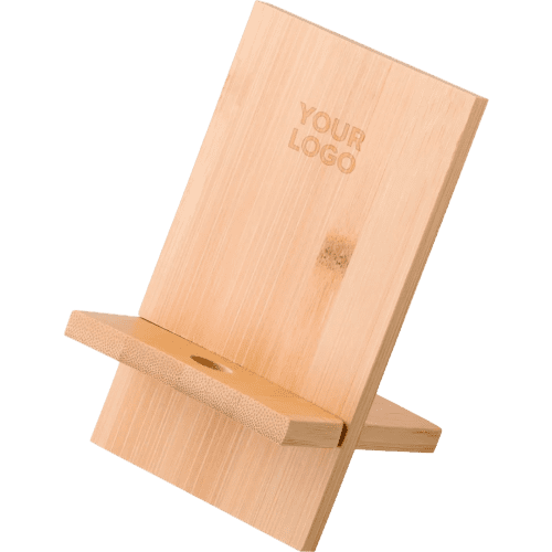 Promotional Bamboo Phone Stands in Bamboo Engraved with a Logo by Total Merchandise