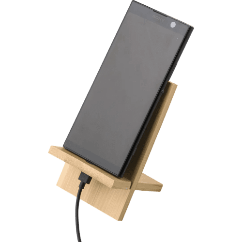 Custom Engraved Bamboo Phone Stands with a Phone Charging from Total Merchandise