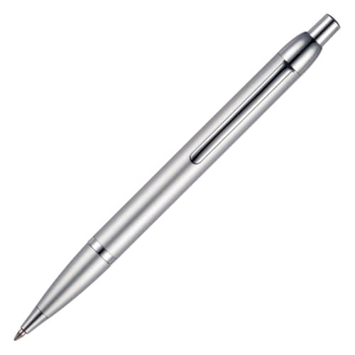 Custom branded Connaught Ballpen in Silver that comes with a clicker for quick easy use