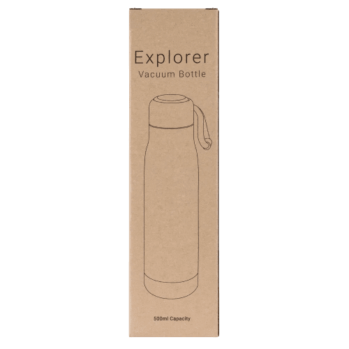 An image of the kraft box that the Explorer Vacuum Bottles arrive in when you get them delivered