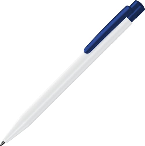 Custom Branded Super Saver Extra Ballpens in White/Blue that come with a push button feature