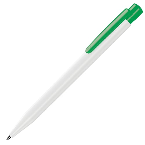 Logo printed Super Saver Extra Ballpens in White/Green ideal to use when writing down all your notes