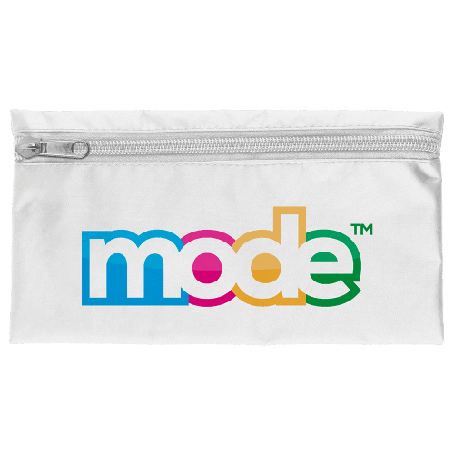 Promotional Nylon Pencil Cases in White with an example logo printed on the front