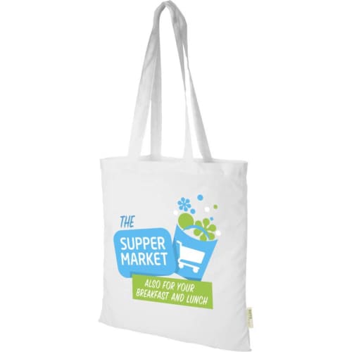 Promotional Organic Cotton Tote Bags in White Printed with a Logo by Total Merchandise