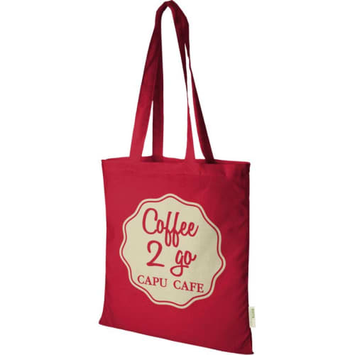 Custom Printed Organic Cotton Tote Bags in Red Printed with a Logo by Total Merchandise