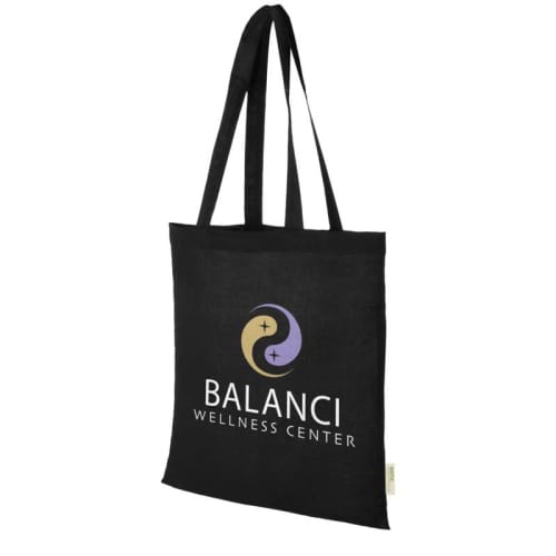 Promotional Organic Cotton Tote Bags in Black Printed with a Logo by Total Merchandise