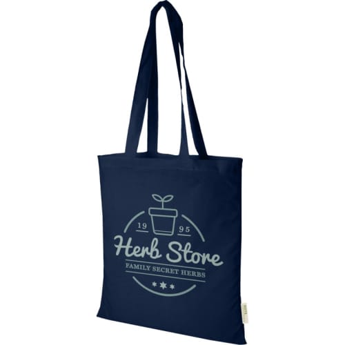 Promotional Organic Cotton Tote Bags in Navy Printed with a Logo by Total Merchandise