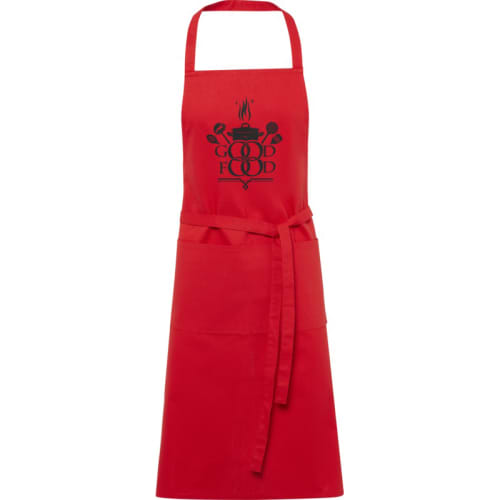 Promotional Coloured Organic Cotton Aprons in Red Printed with a Logo by Total Merchandise