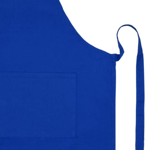 Close Up of Organic Cotton Aprons in Blue with Tie Closure and Pockets from Total Merchandise