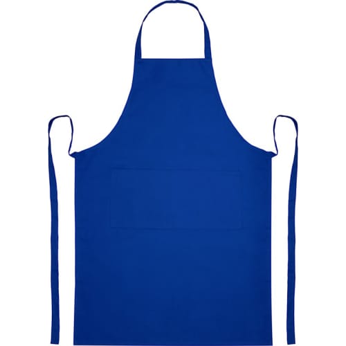 Custom Printed Coloured Organic Cotton Aprons in Blue Laid Flat