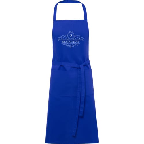 Branded Coloured Organic Cotton Aprons in Royal Blue Printed with a Logo by Total Merchandise