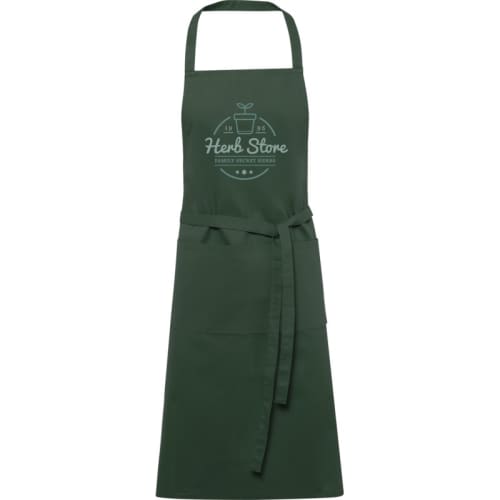 Branded Coloured Organic Cotton Aprons in Green Printed with a Logo by Total Merchandise