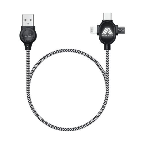 Promotional LipaNoi 3 in 1 Charging Cable in Black with an example logo printed on it