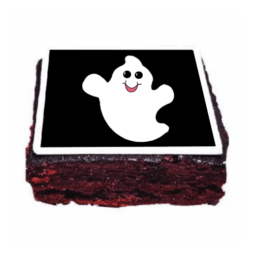 Logo printed Halloween Brownie with an Halloween design printed on the top with edible ink