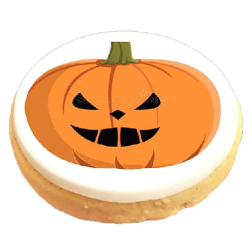 Promotional Halloween Shortbread Biscuit with a Halloween design printed onto white icing