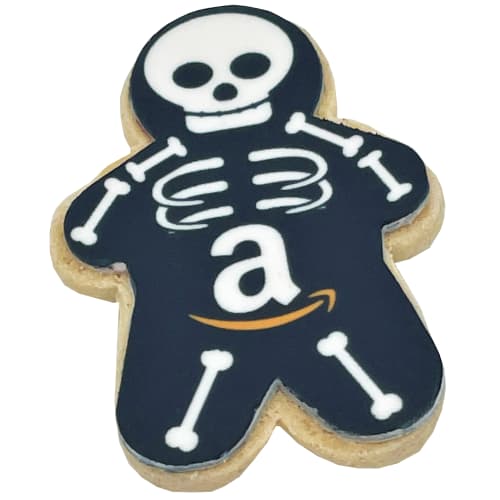 Customisable Halloween Skeleton Shaped Shortbread Biscuits showing where your logo will be placed