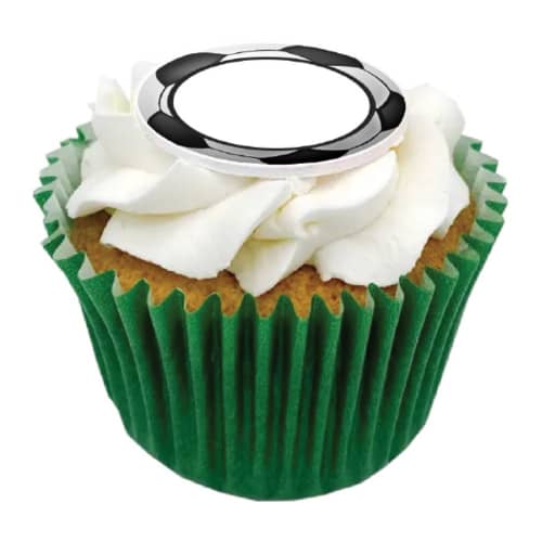 Logo branded Football Cupcake in a Green cupcake showing you where you can print your company logo