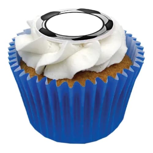 Branded Football Cupcake in a Blue cupcake showing you where you can print your company logo