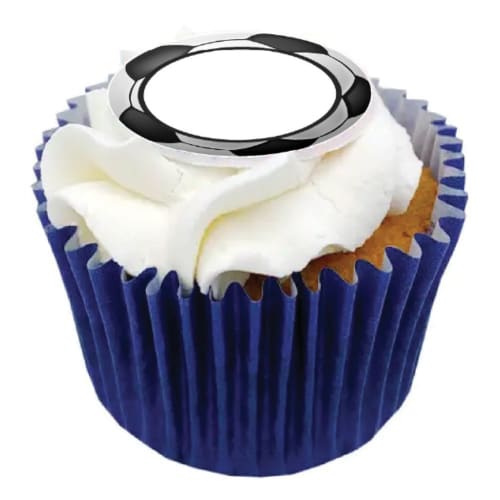 Custom branded Football Cupcake in a Navy cupcake showing you where you can print your company logo