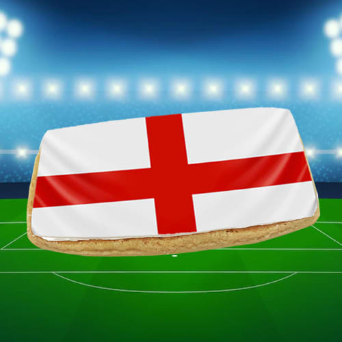 Promotional Flag Biscuit in a rectangle shape with the English flag printed on the front