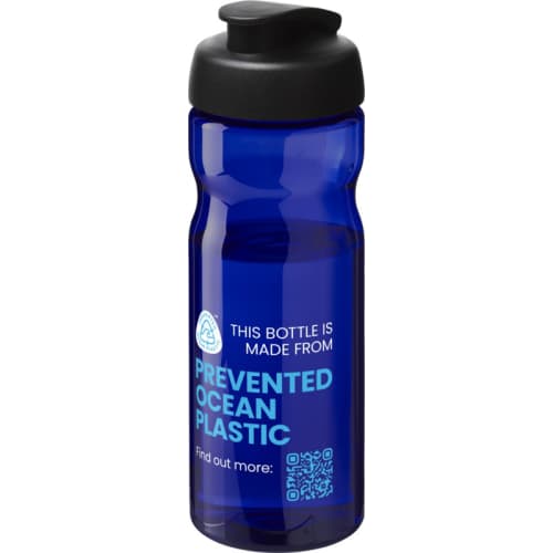 Branded 650ml H2O Flip Eco Sports Bottles in Blue/Black Printed with a Logo by Total Merchandise