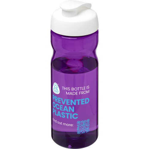 Branded 650ml H2O Flip Eco Sports Bottles in Purple/White Printed with a Logo by Total Merchandise