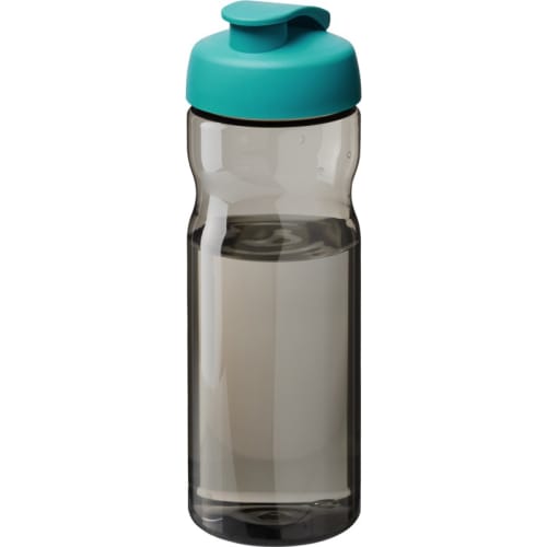 Branded H2O Flip Eco Sports Bottles in Charcoal/Aqua Printed with a Logo by Total Merchandise