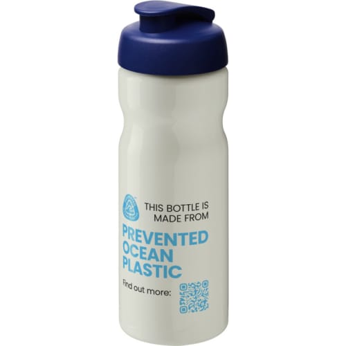 Promotional H2O Flip Eco Water Bottles in Ivory/Blue Printed with a Logo by Total Merchandise