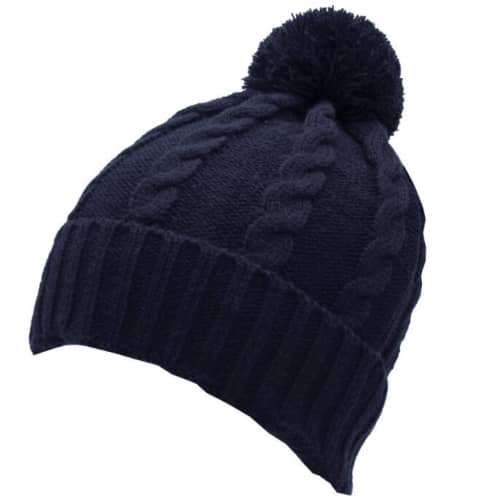 Branded Acrylic Cable Knit Bobble Hat Beanie With A Design From Total Merchandise - Navy