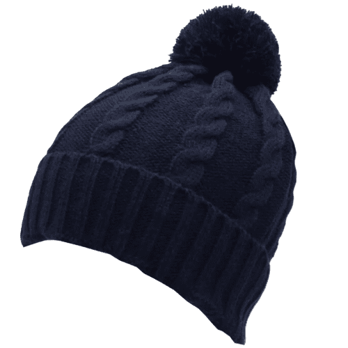 Branded Acrylic Cable Knit Bobble Hat Beanie With A Design From Total Merchandise - Navy