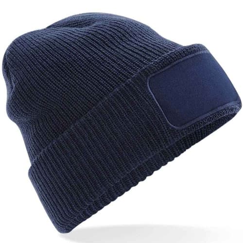 Logo printed Beechfield Patch Beanie in French Navy