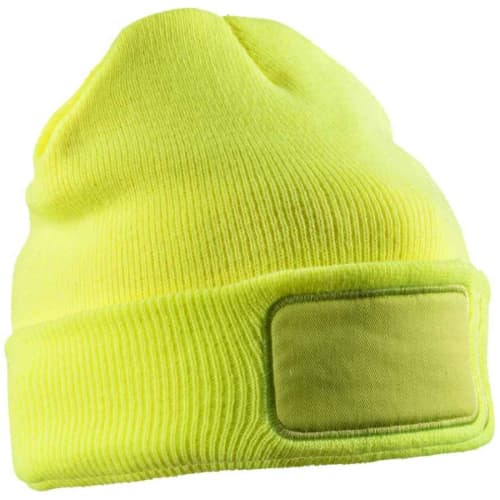 Printed Recycled Thinsulate Beanie in Fluorescent Yellow from Total Merchandise