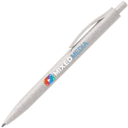 Branded Zen- Eco wheat Plastic Pen in White with a fully printed design from Total Merchandise
