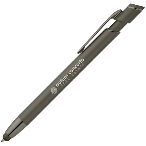 Custom Branded Pacific Soft Stylus Pen in Gunmetal with an engraved design from Total Merchandise