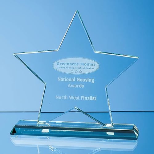 Promotional 10.5cm Jade Glass Star Award in Jade Glass engraved with your design