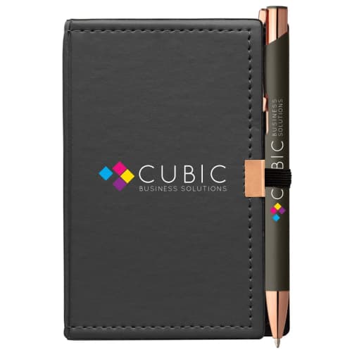 Logo Printed Note Caddy & Crosby Rose Gold Pen With Fully Printed Design From Total Merchandise