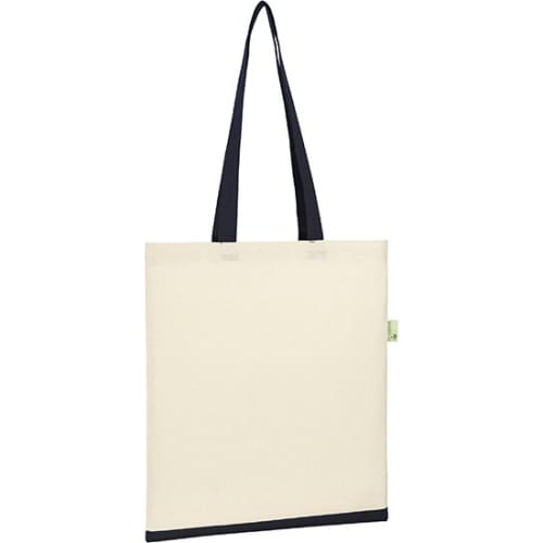 Logo Branded Maidstone 5oz Recycled Cotton Tote in Natural/Blue From Total Merchandise