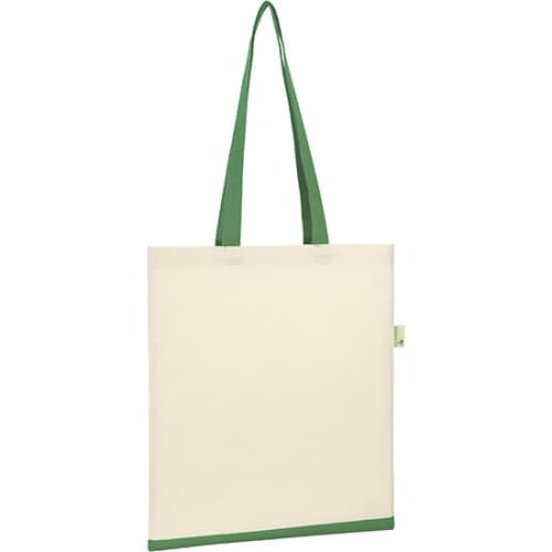 Branded Maidstone 5oz Recycled Cotton Tote From in Natural/Green Total Merchandise