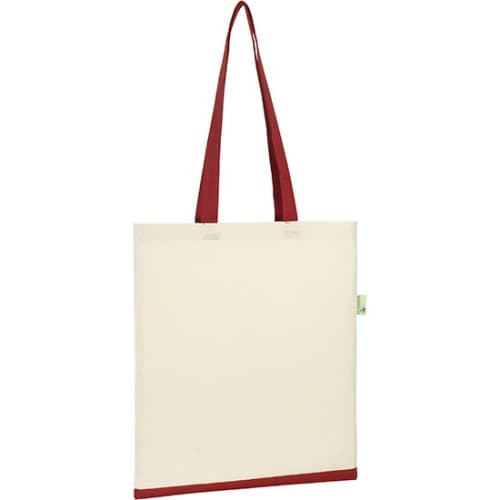 Promotional Maidstone 5oz Recycled Cotton Tote  in Natural/Red From Total Merchandise