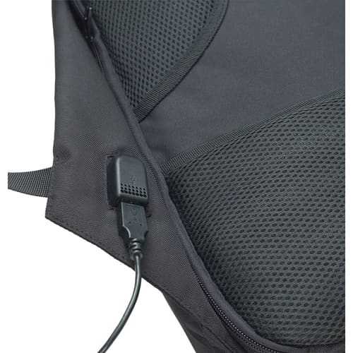 Close Up Of The Speldhurst Eco Recycled Safety Backpack in Black from Total Merchandise