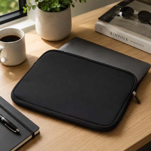 Lifestyle image of the Neoprene Laptop Sleeve 13" customised by Total Merchandise