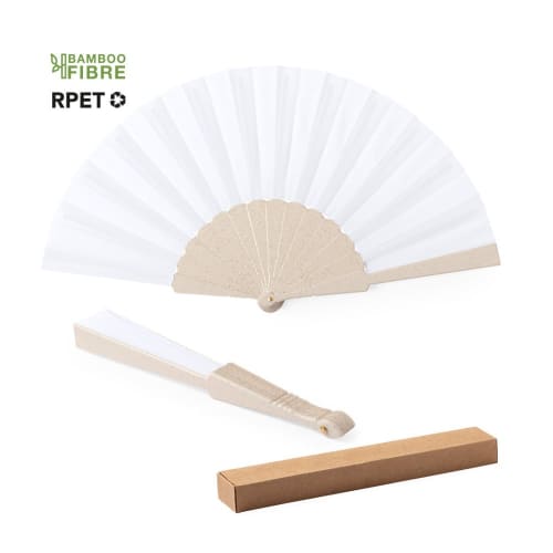 Promotional Bamboo Fibre and RPET Hand Fan in Natural from Total Merchandise