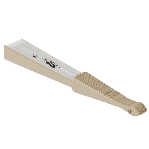 The Bamboo Fibre and RPET Hand Fan in Natural folded down to pop in your bag