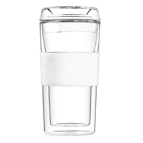 Customisable Milan Glass Cup with a White grip from Total Merchandise