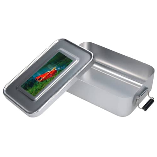 Custom Branded Aluminium Snack box With A Printed Design From Total Merchandise