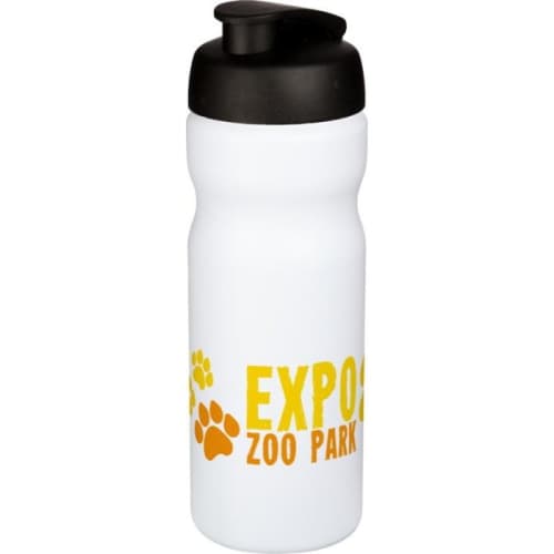 Branded 650ml Baseline Plus Sports Bottles with Flip Lid in White/Solid Black from Total Merchandise